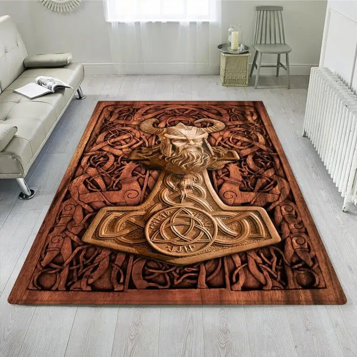 Viking Rug Thor Hammer Mjolnir Odin Wood