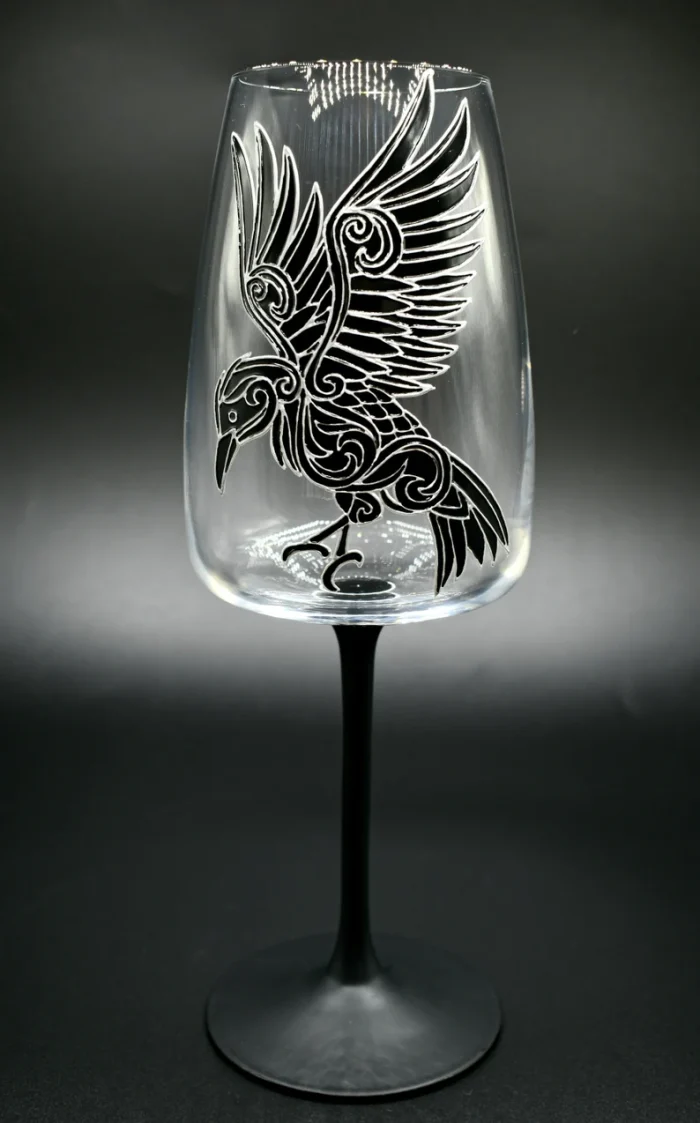 Viking Glass Cup Hugin Wine Glass Gift For Him Odin's Raven Norse Mythology Huginn And Muginn Ravens
