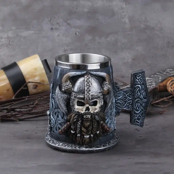 Viking Mug Danegeld Tankard Mug With Stainless Steel Insert Resin Skull Viking Coffee Beer Mugs