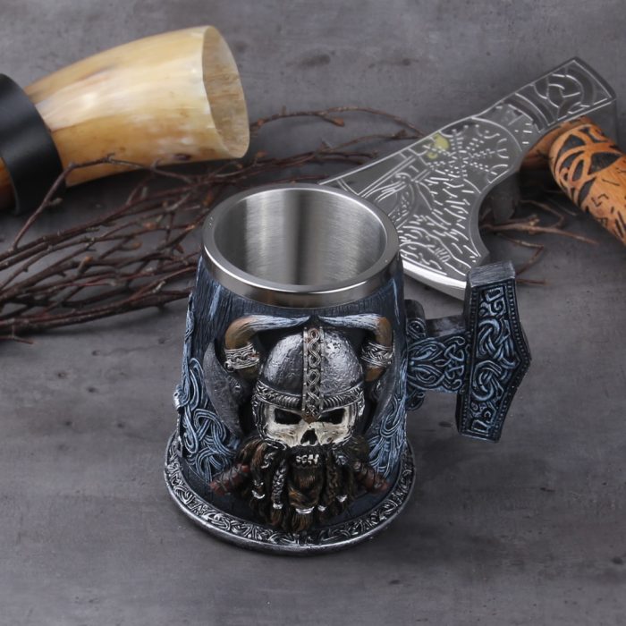 Viking Mug Danegeld Tankard Mug With Stainless Steel Insert Resin Skull Viking Coffee Beer Mugs