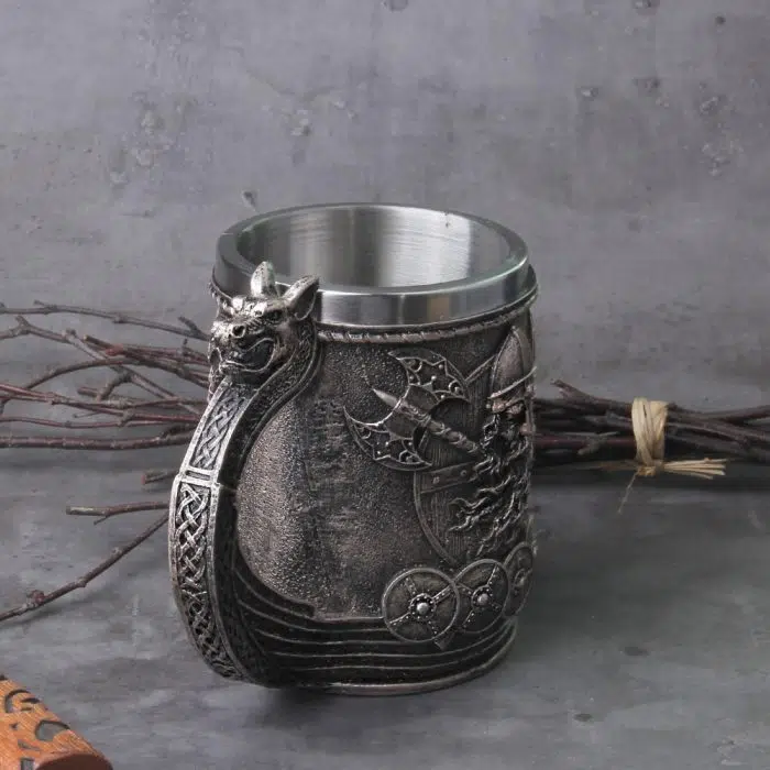 Viking Mug Viking Wood Style Beer Mug Simulation Viking Ship Dragon Drakkar Tankard Mug Nordic Beer Cup