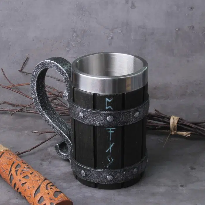 Viking Mug Viking Wood Style Beer Mug Simulation Viking Ship Dragon Drakkar Tankard Mug Nordic Beer Cup