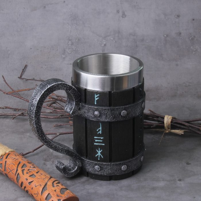Viking Mug Viking Wood Style Beer Mug Simulation Viking Ship Dragon Drakkar Tankard Mug Nordic Beer Cup