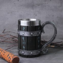Viking Mug Viking Wood Style Beer Mug Simulation Viking Ship Dragon Drakkar Tankard Mug Nordic Beer Cup