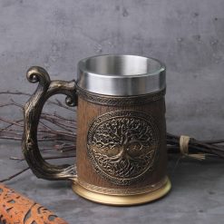 Viking Mug Wood Style Beer Mug Simulation tree of life Drakkar Tankard Mug Nordic Beer Cup