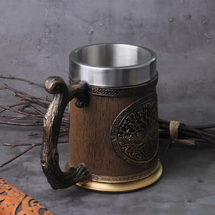 Viking Mug Wood Style Beer Mug Simulation tree of life Drakkar Tankard Mug Nordic Beer Cup