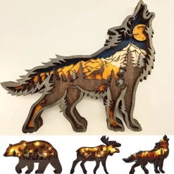 Christmas Wooden Decoration Animal Wolf Figurines and Sculptures Creative Wolf