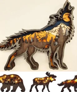 Christmas Wooden Decoration Animal Wolf Figurines and Sculptures Creative Wolf