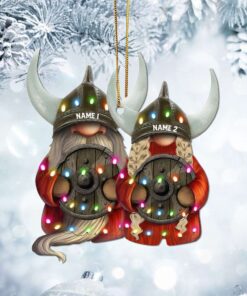 Viking Christmas Ornaments Viking Gnome Couple With Printed Christmas Light