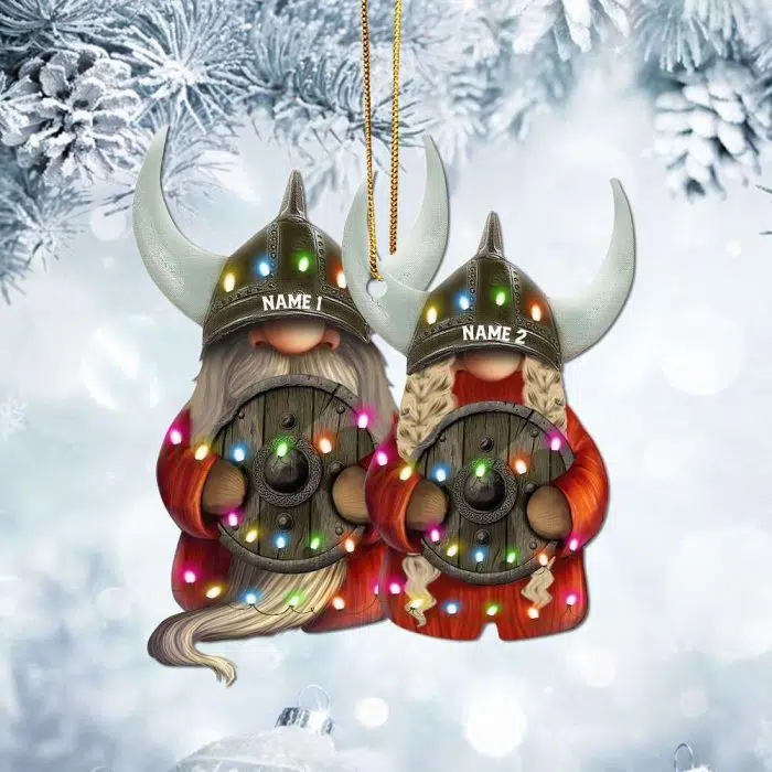 Viking Christmas Ornaments Viking Gnome Couple With Printed Christmas Light