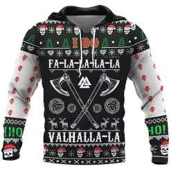 Viking Hoodie Christmas Fa-la-la-la Valhalla Zip Hoodie Christmas