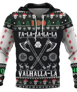 Viking Hoodie Christmas Fa-la-la-la Valhalla Zip Hoodie Christmas