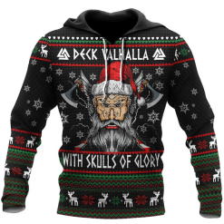 Viking Hoodie Viking Deck Valhalla With Skulls Of Glory Zip Hoodie Christmas