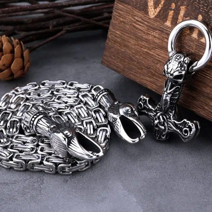 Viking Necklaces Viking Thor's Hammer Mjolnir Pendant Crow Suit