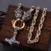 Viking Necklaces Viking Wolf Head Thor's Hammer Gold