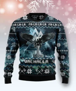 Viking Sweater Fa-la-la-Valhalla Raven Mjolnir Valknut Viking Christmas Sweater