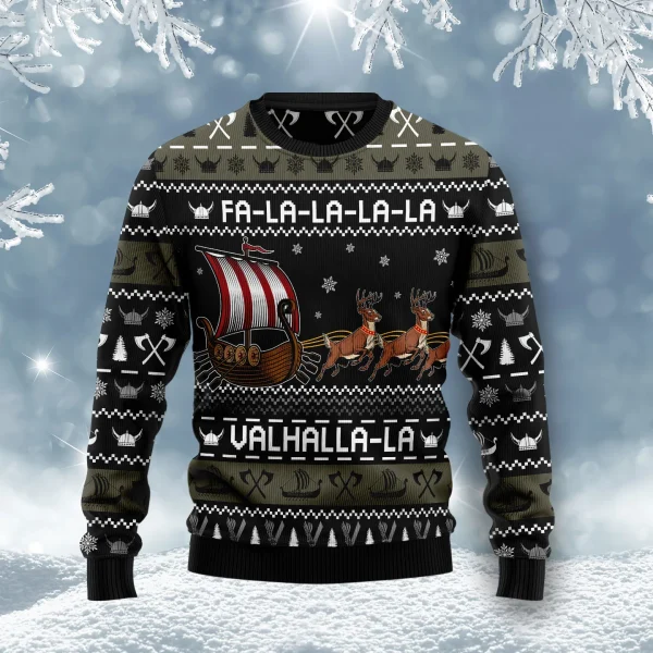 Viking Sweater Fa-la-la-Valhalla Viking Ship Viking Christmas Sweater