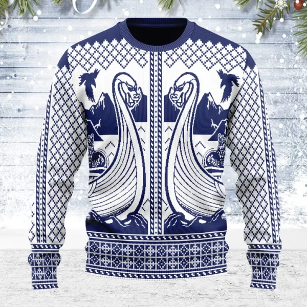Viking Sweater Ship Viking Boat Christmas Sweater, Viking Ugly Christmas Sweater