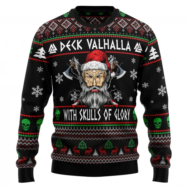 Viking Sweater Viking Deck Valhalla With Skulls Of Glory Viking Christmas Sweater