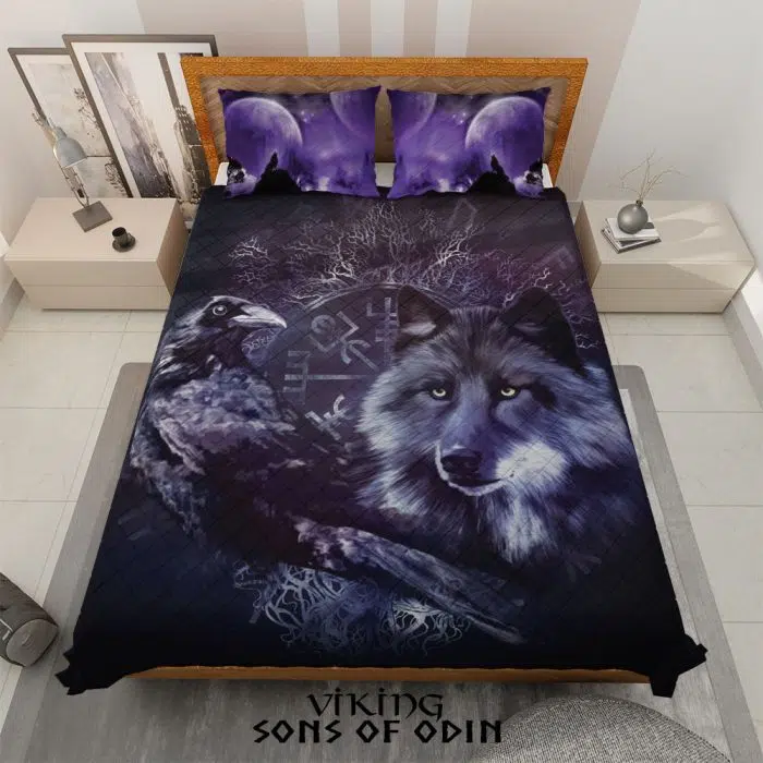 Viking Bedding Set Viking Fenrir Wolf Raven