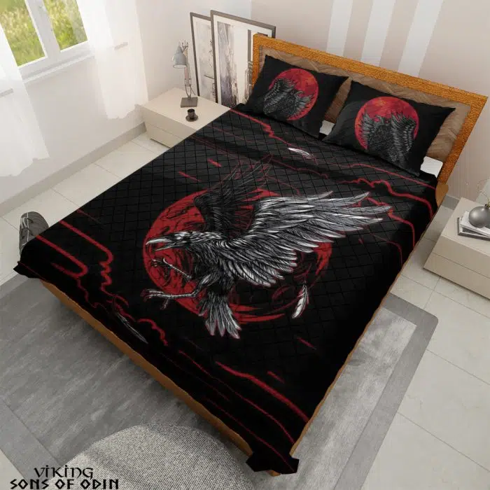 Viking Bedding Set Viking Raven Red Moon