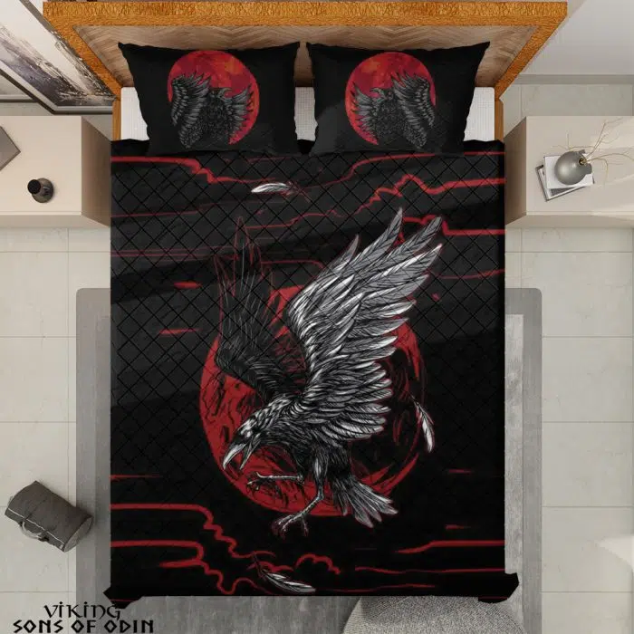 Viking Bedding Set Viking Raven Red Moon