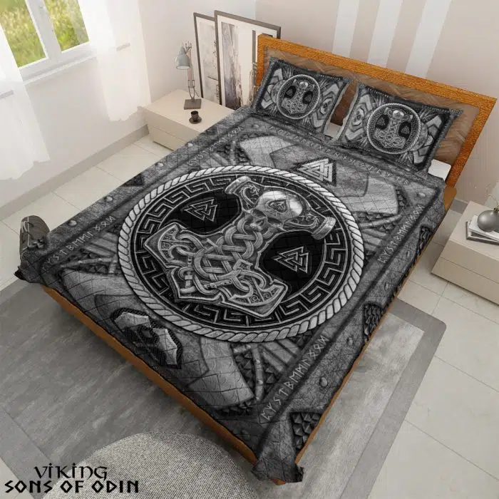 Viking Bedding Set Thor Hammer Mjolnir Valknut Rune Norse