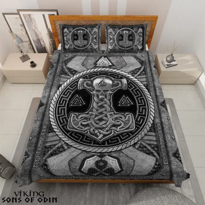 Viking Bedding Set Thor Hammer Mjolnir Valknut Rune Norse