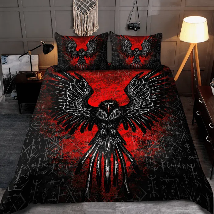 Viking Bedding Set Viking Raven Red Rune