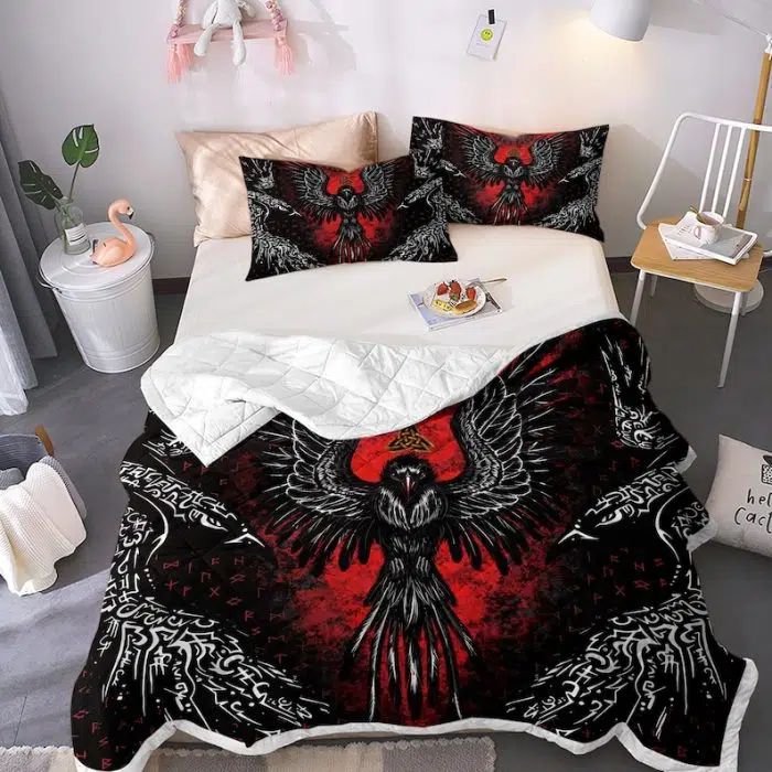 Viking Bedding Set Viking Raven Red Vegvisir