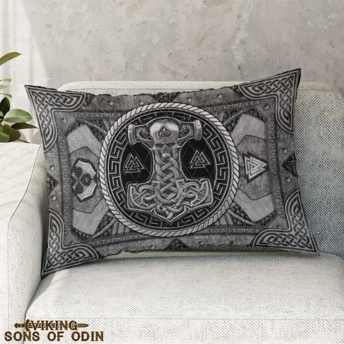 Viking Pillow Cover Thor Hammer Mjolnir Valknut Rune Norse