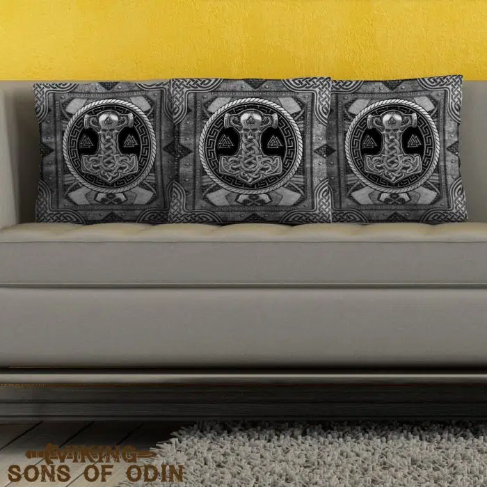 Viking Pillow Cover Thor Hammer Mjolnir Valknut Rune Norse