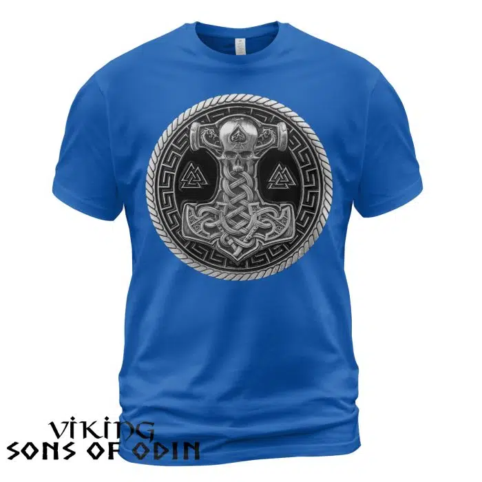 Viking Shirt Thor Hammer Mjolnir Valknut Rune Norse Blue