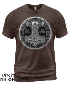 Viking Shirt Thor Hammer Mjolnir Valknut Rune Norse Brown