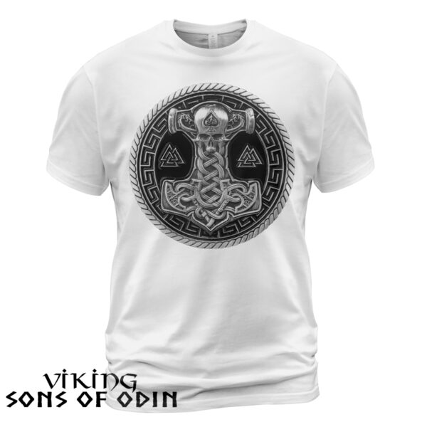 Viking Shirt Thor Hammer Mjolnir Valknut Rune Norse White