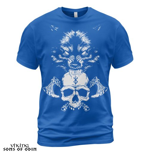 Viking Shirt Wolf Axe Skull Blue