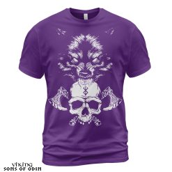 Viking Shirt Wolf Axe Skull Purple