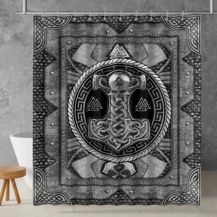 Viking Shower Curtain Thor Hammer Mjolnir Valknut Rune Norse