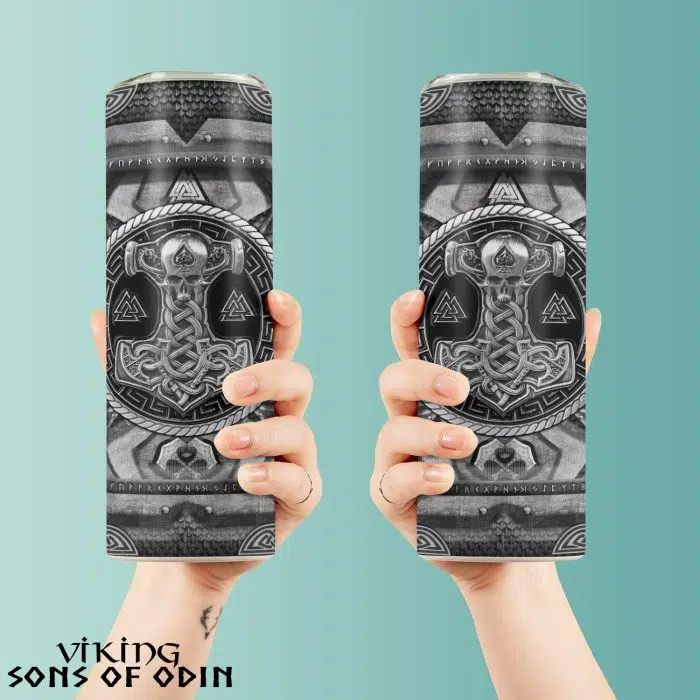 Viking Skinny Tumbler Thor Hammer Mjolnir Valknut Rune Norse