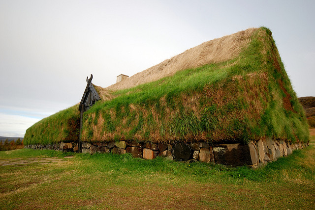 A grass-covered roof in medieval Scandinavian architecture