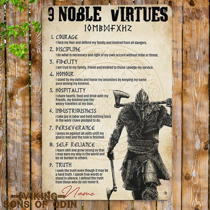 Viking Metal Sign 9 Noble Virtues