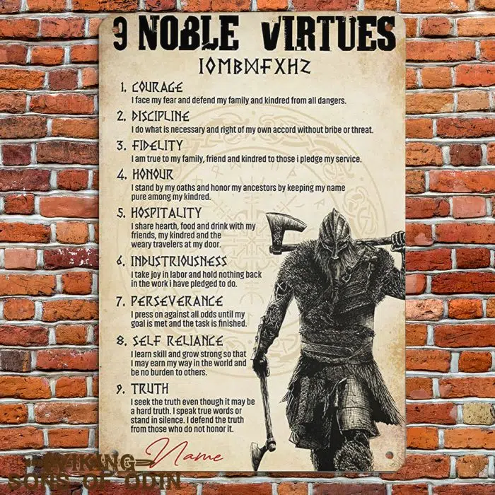 Viking Metal Sign 9 Noble Virtues