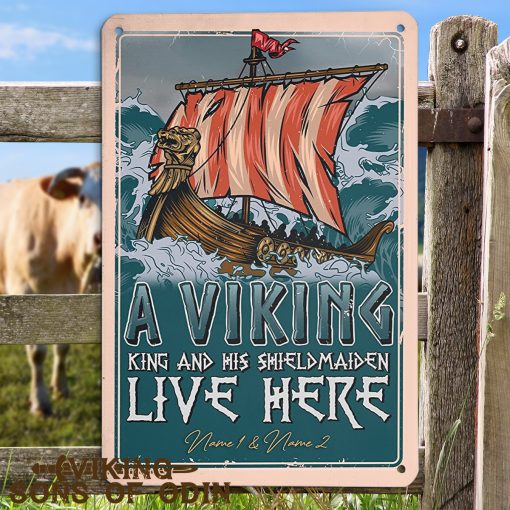 Viking Metal Sign Viking King and His Shieldmaiden Live Here