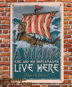 Viking Metal Sign Viking King and His Shieldmaiden Live Here