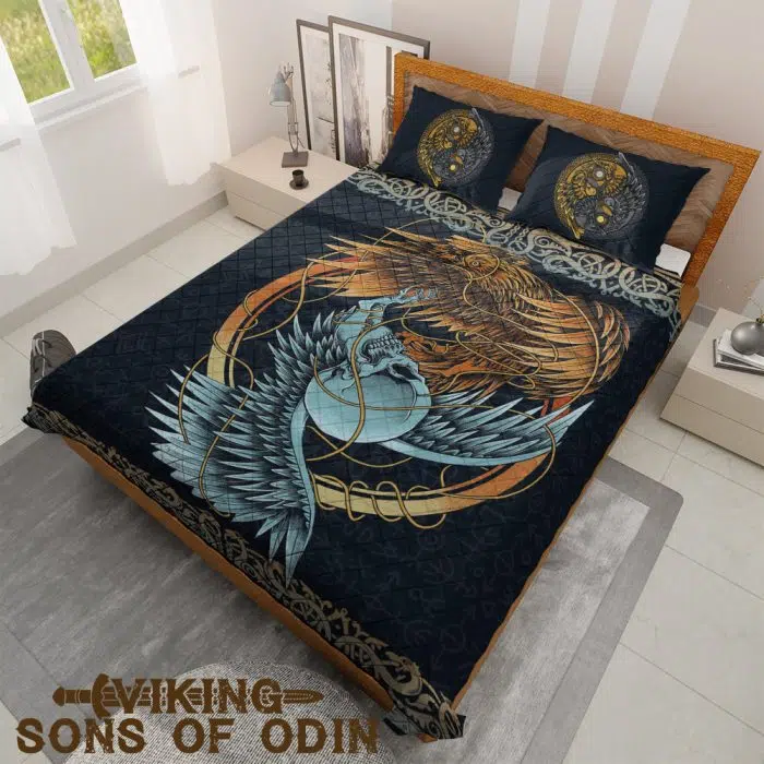 Viking Bedding Set Raven Skull