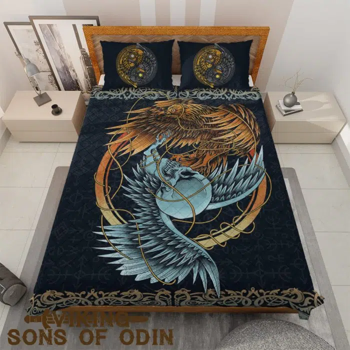 Viking Bedding Set Raven Skull