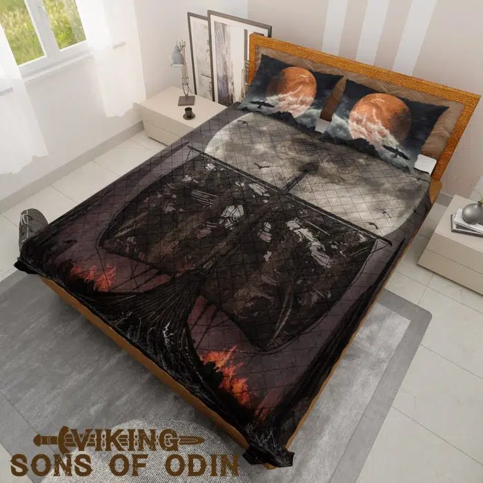 Viking Bedding Set Ship Moon Raven