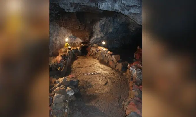 Viking boat hewn in volcano to repel the apocalypse