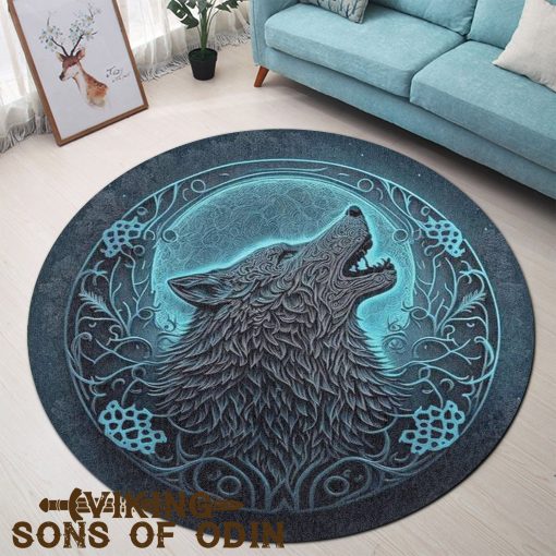 Viking Round Carpet Fenrir Wolf Celtic