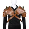 Viking Costume Medieval Warrior Women Armour Costume Cosplay LARP Adult PU Leather Brown Fur Viking Shoulder Armor with Horn
